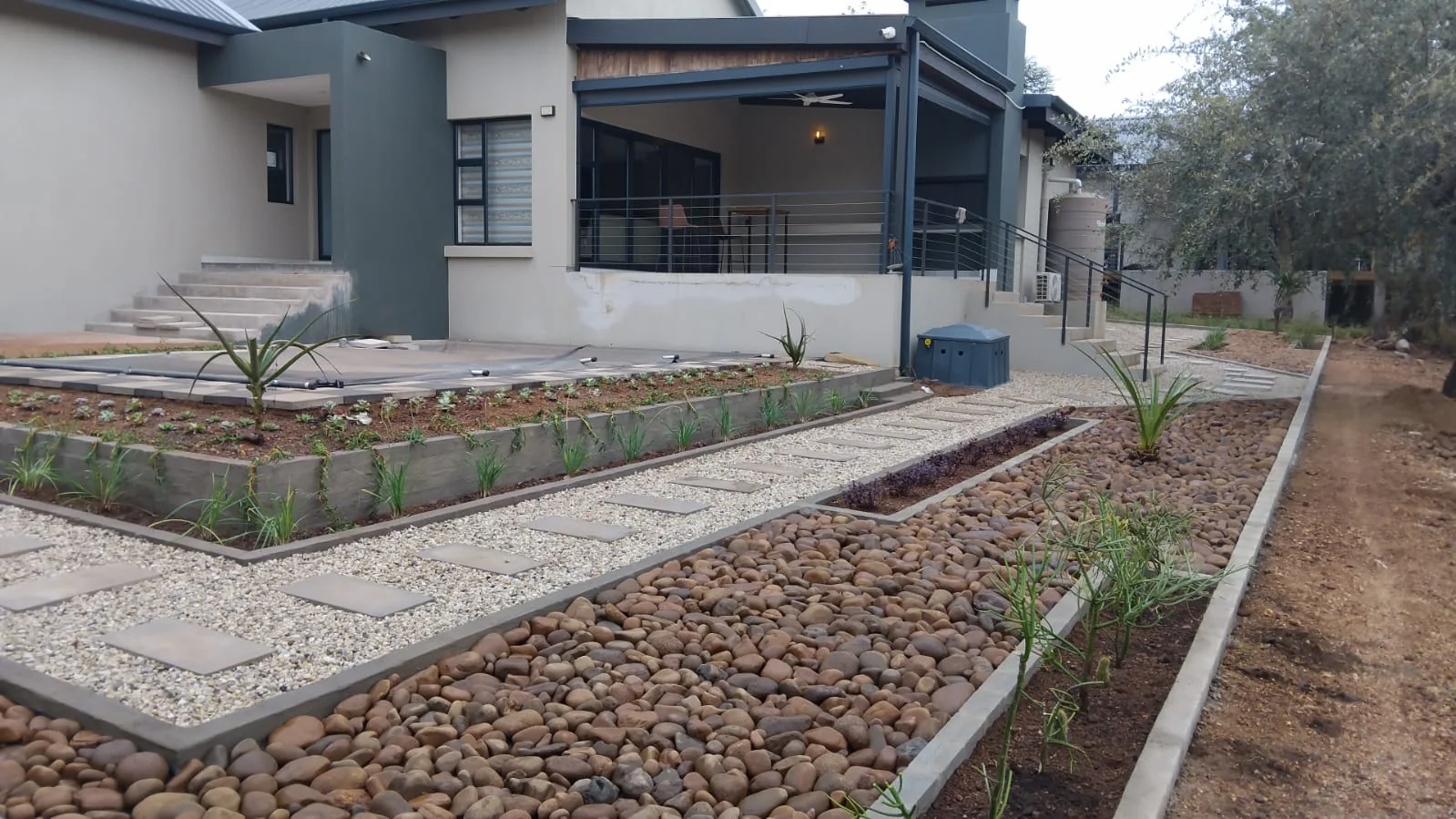 Paved stone patio and garden pathway